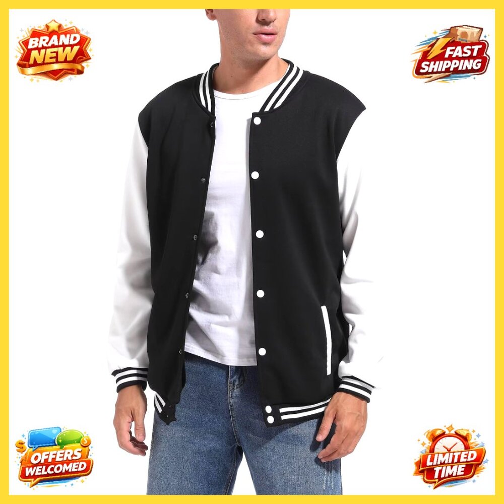 Varsity Baseball Jacket Slim Fit Casual Vintage Letterman Bomber Streetwear - Picture 1 of 6